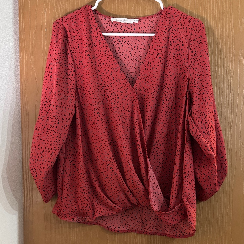 All in Favor Red and Black Dotted Blouse Size Medium